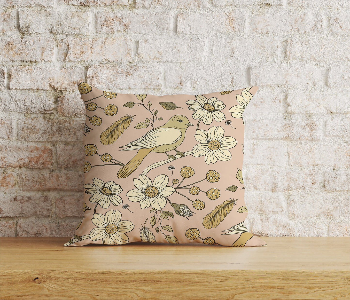 Floral Bird Cushion Cover Bird & Flower Pillowtop Scatter