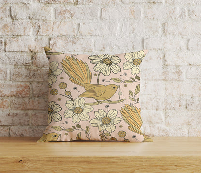 Floral Bird Cushion Cover Bird & Flower Pillowtop Scatter