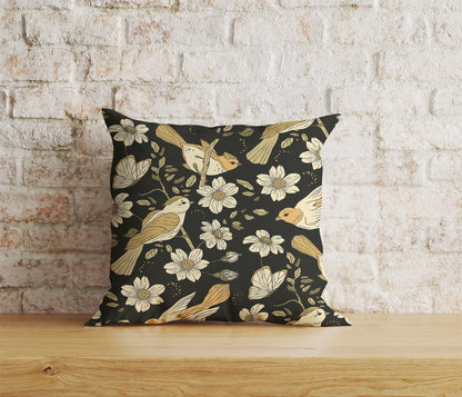 Floral Birds Cushion Cover Black Bird Flower Pillowtop