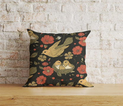 Floral Birds Cushion Cover Black Bird Flower Pillowtop