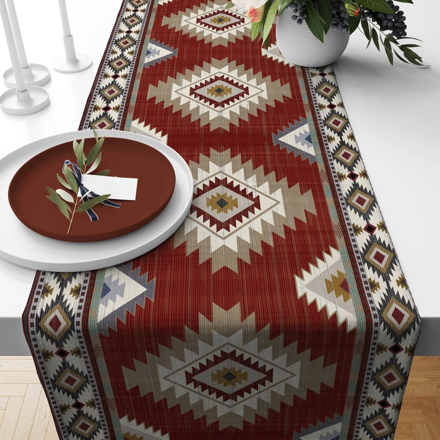 Turkish Kilim Geometry Kitchen Decoration Table Runner