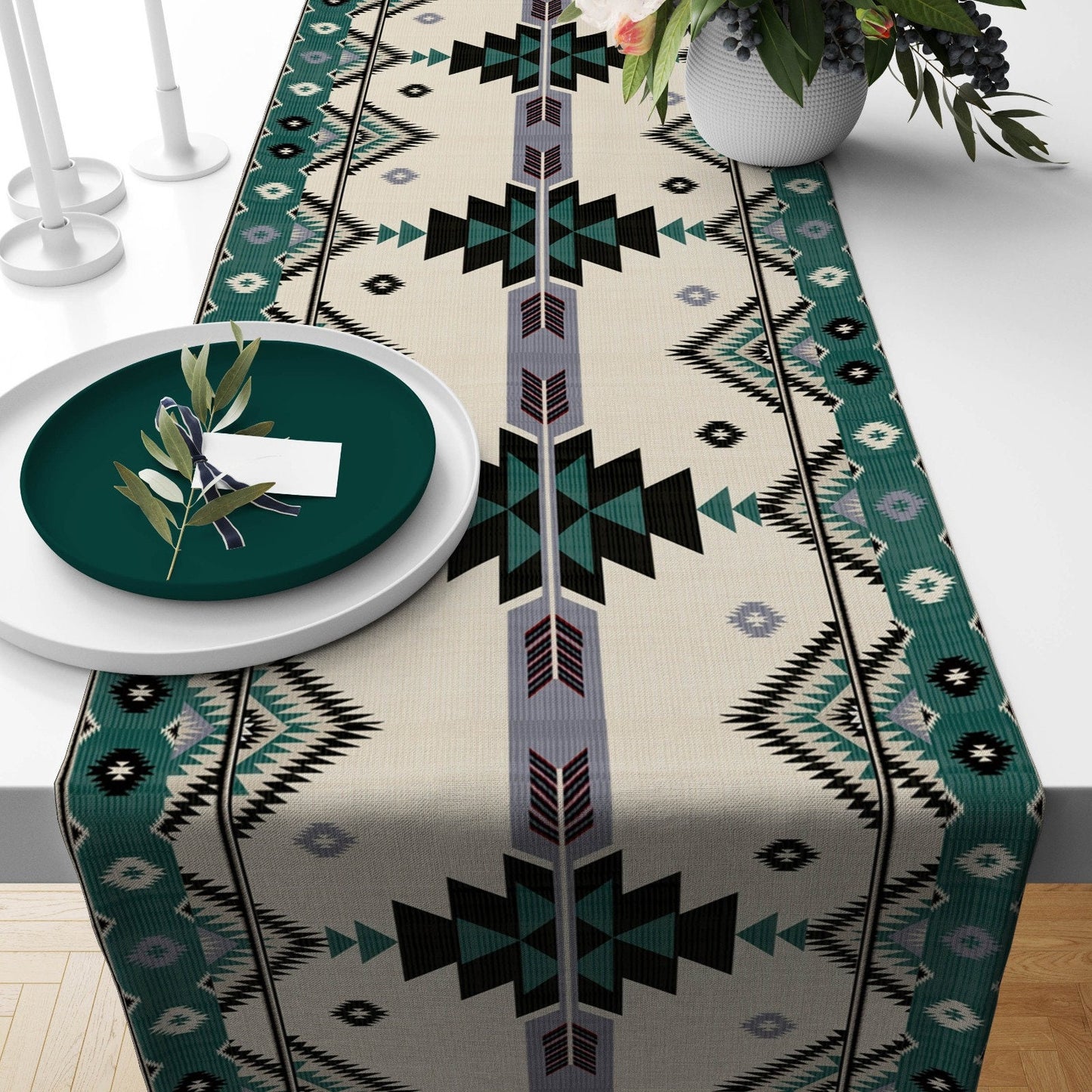 Turkish Kilim Geometry Kitchen Decoration Table Runner