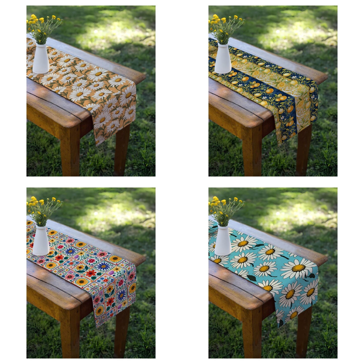 Daisy Floral Yellow Decorative Geometric Table Runner