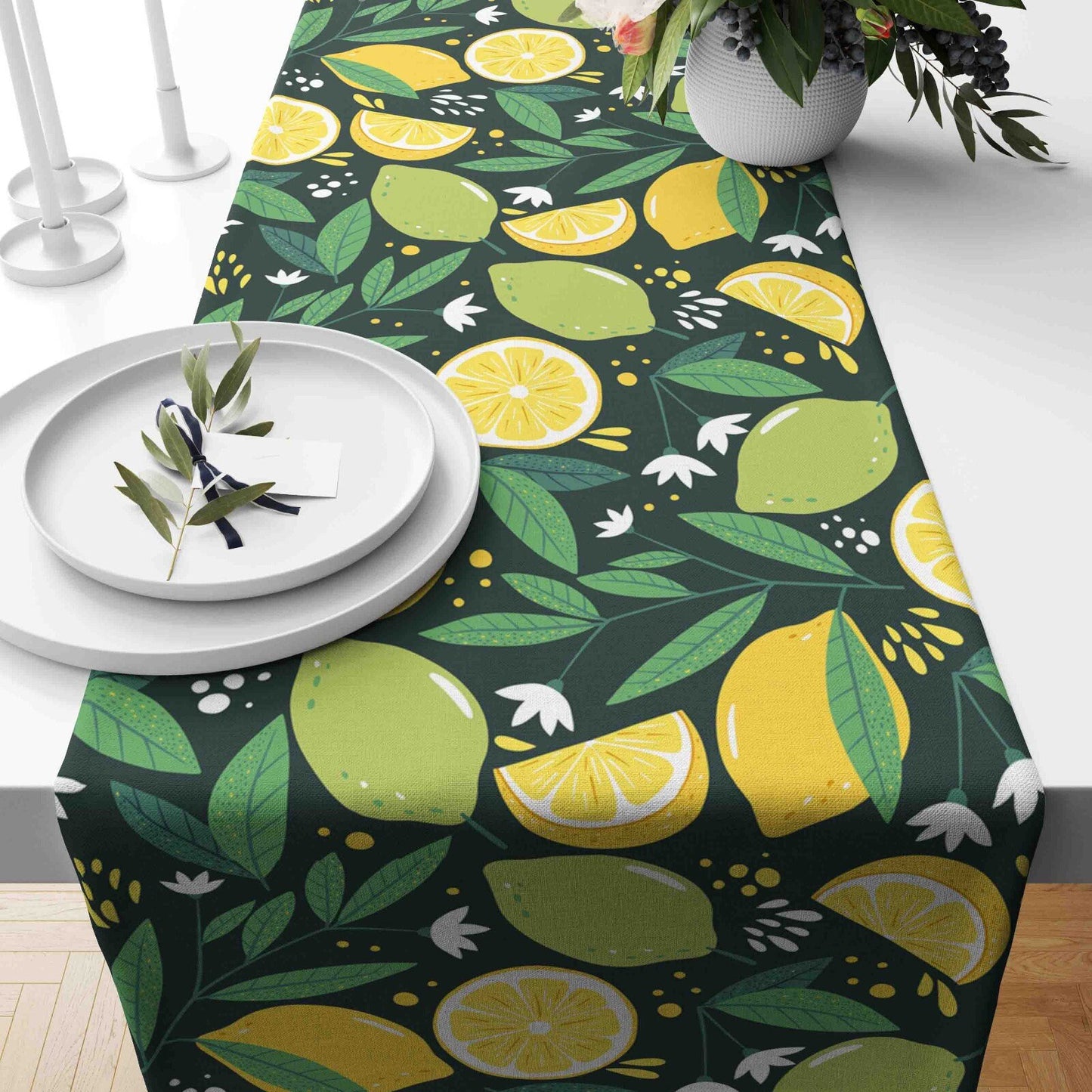 Lemon Pattern Table Runner Yellow Green Blue Kitchen Runner