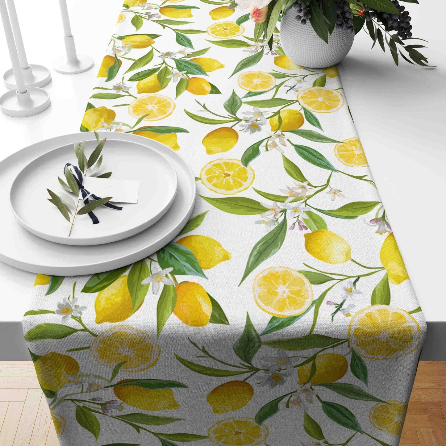 Lemon and Olive Table Runner Floral Lemon Table Decor