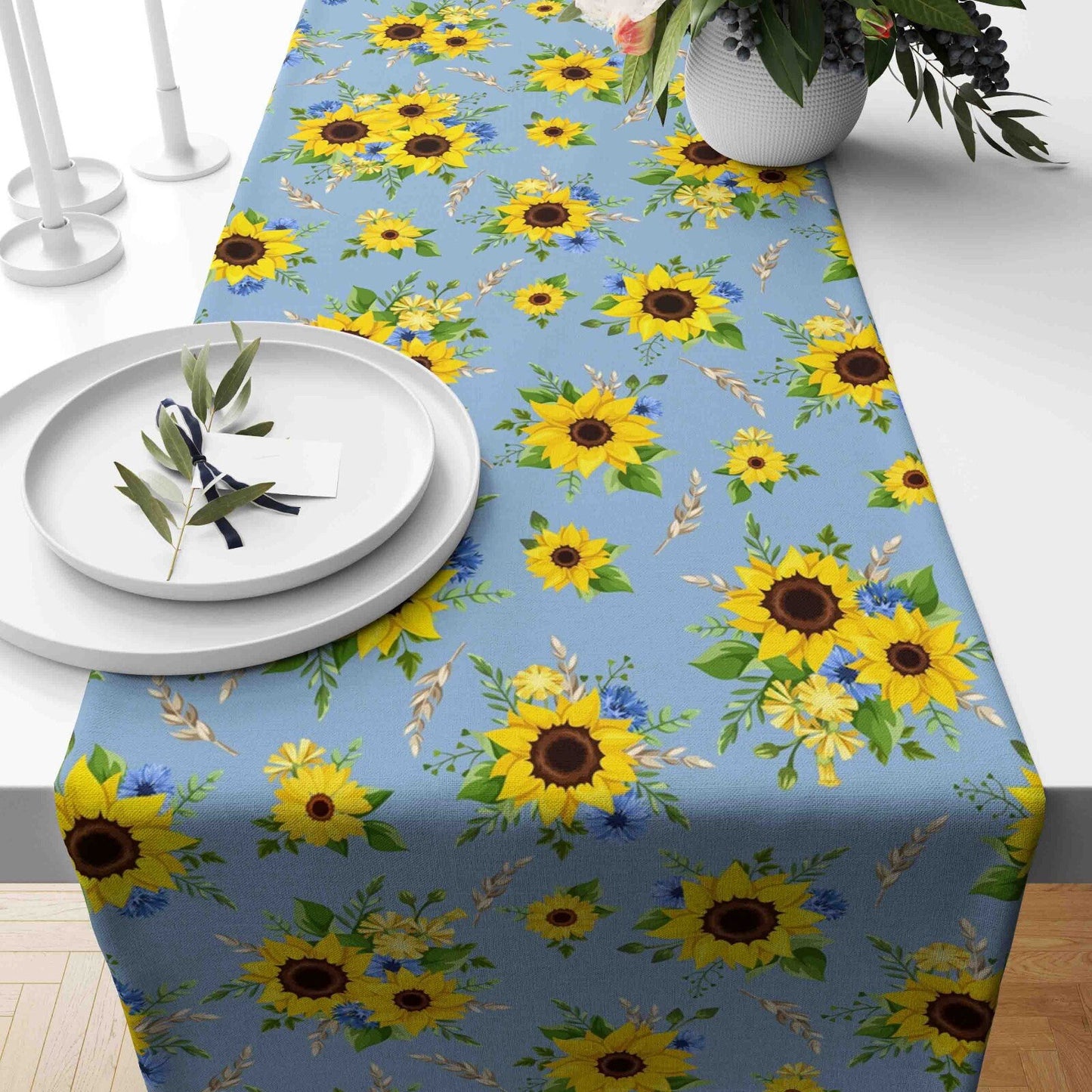 Sunflower Decorative Striped Black White Table Runner