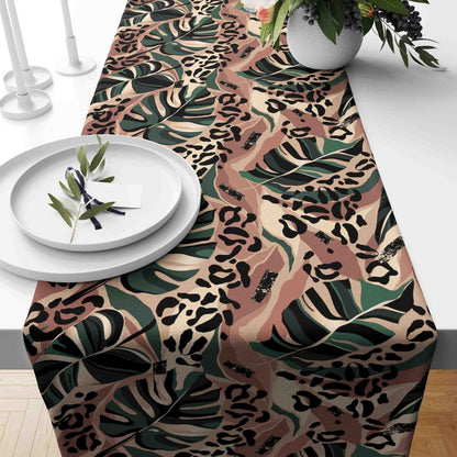 Palm Leaf  Flowers Table Runner Bird of Paradise Table Cloth