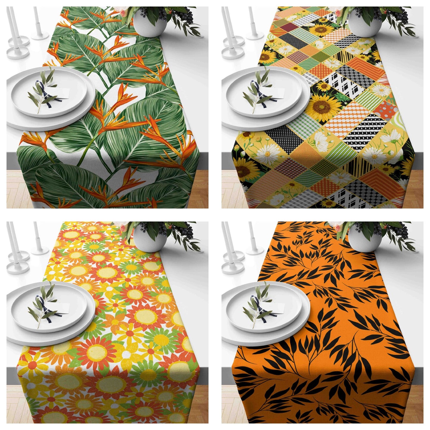 Bird of Paradise Floral Table Runner Tropical Kitchen Runner