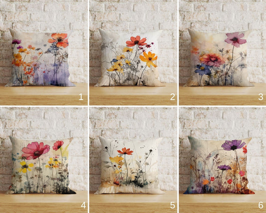 Colorful & Vivid Floral Watercolor Painting Cushion Cover