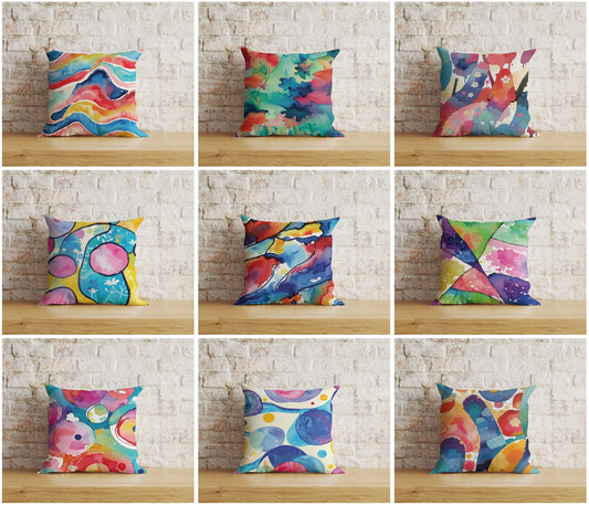 Multicolor Watercolor Abstract Decorative Cushion Covers