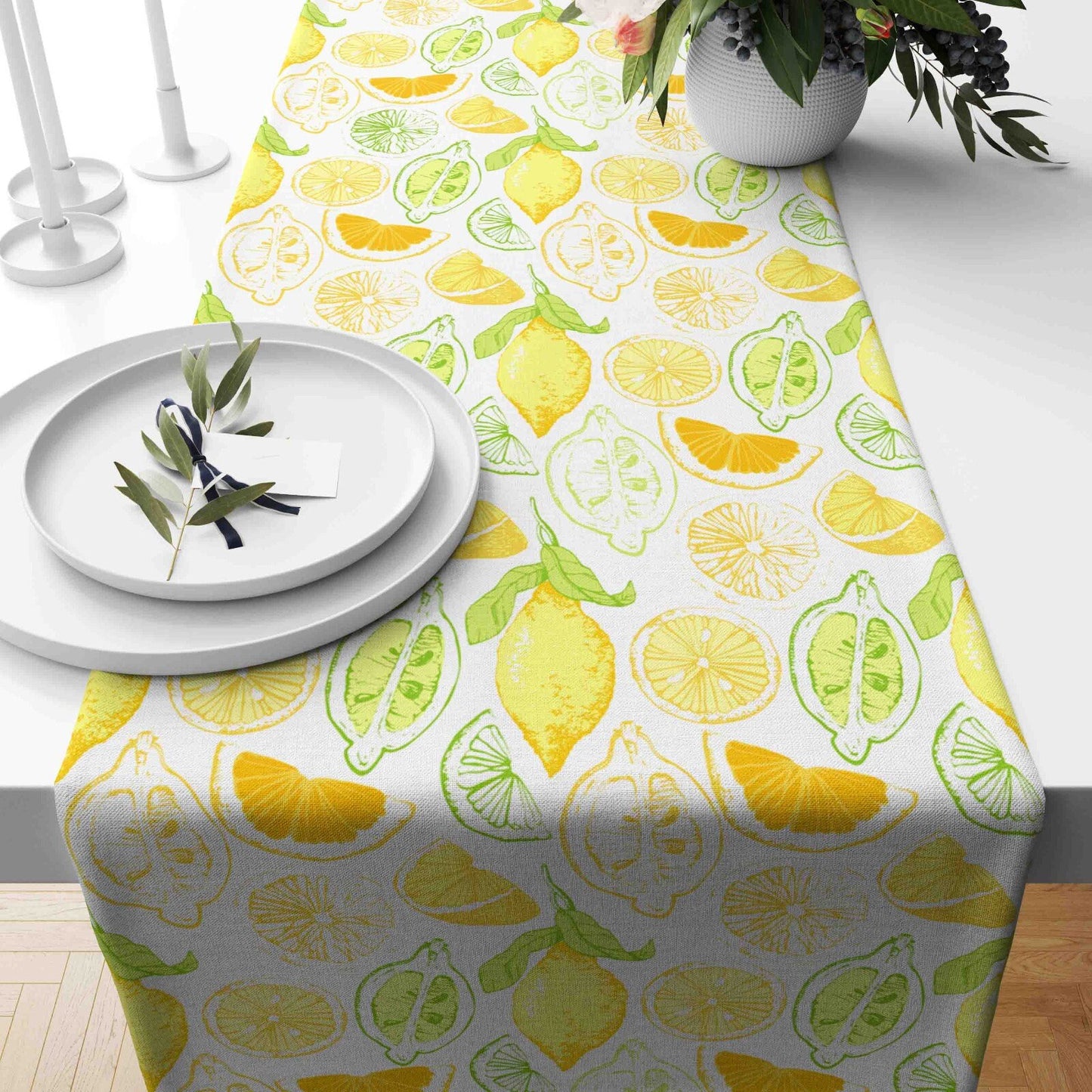 Fruit Design Table Runner Lemons Kitchen Runner Tablecloth