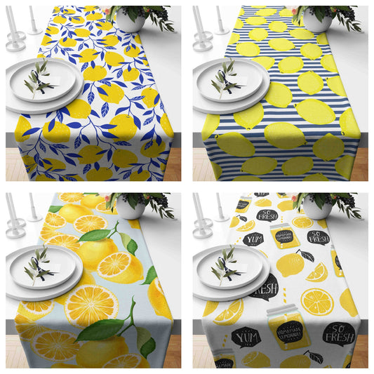 Lemon Design Table Runner Yellow & Black Tablecloth Kitchen