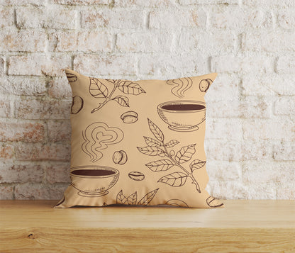 Coffe Bean Square Cushion Covers Cup of Coffee Pillow Cover