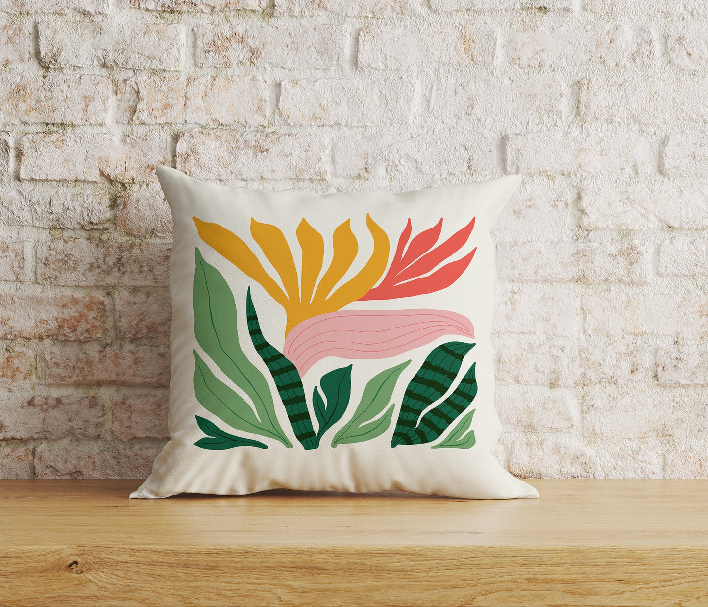 Wildflowers Abstract Floral Monstera Leaves Cushion Cover