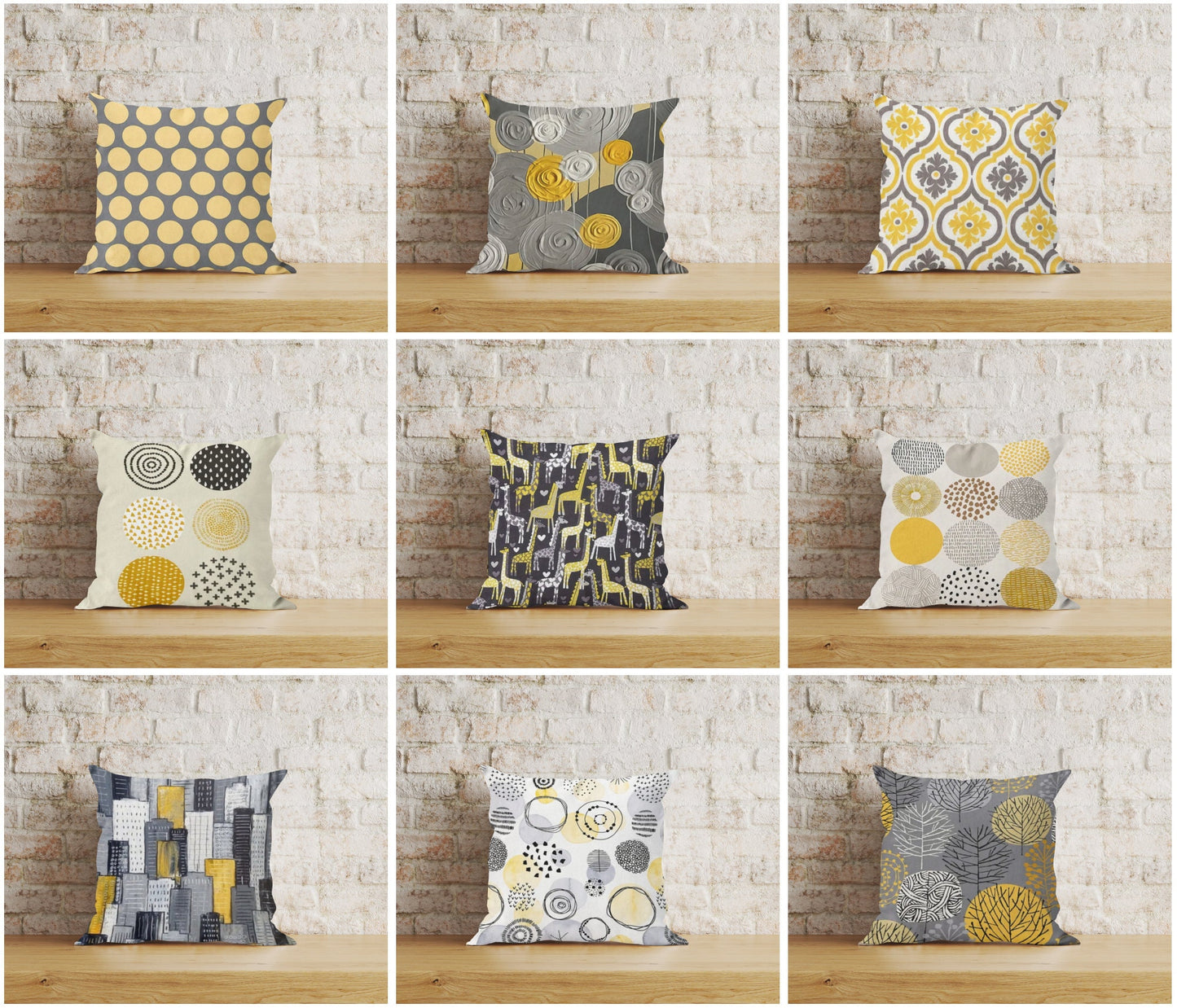 Yellow and Grey Abstract Honeycomb Cushion Covers