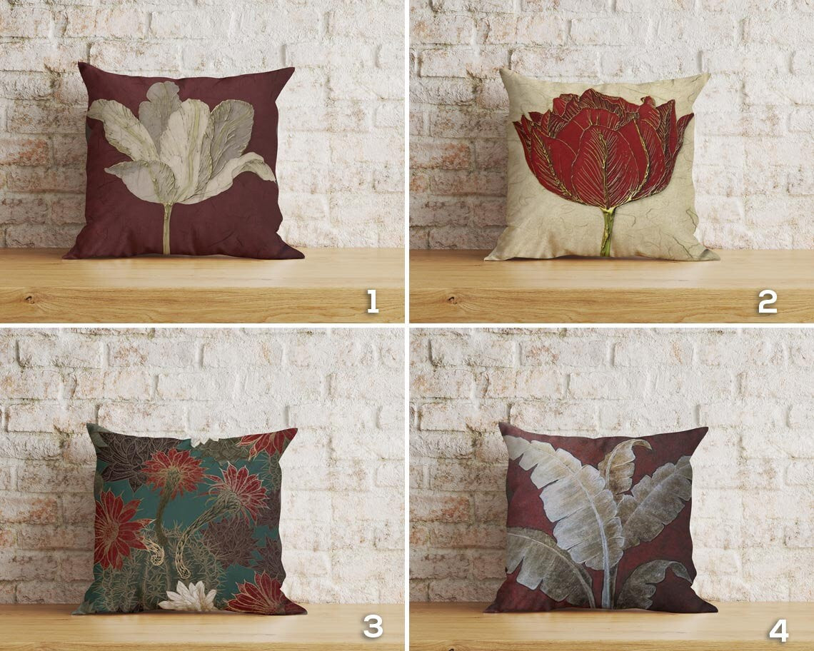 Red Floral Fall Trend Decorative Cushion Covers Boho Decor