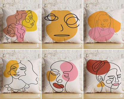 Abstract Face Art Pillow Cover Minimalistic Cushion Cover