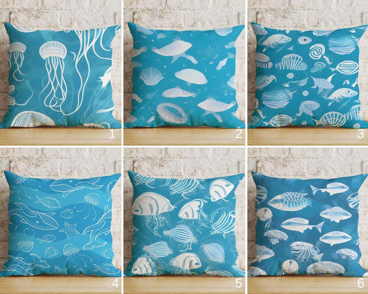 Blue Abstract  Nautical Cushion Cover Jellyfish Pillow Cover