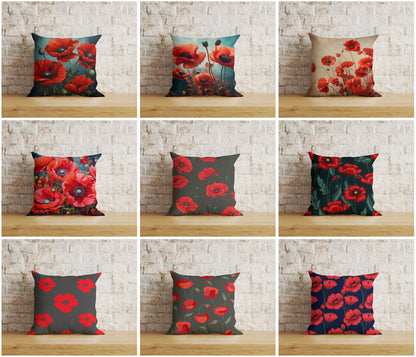 Poppy Poppies Remembrance Day Red Floral Cushion Covers