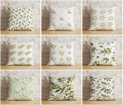 Olive Leaf Olive Tree Green White Cushion Cover