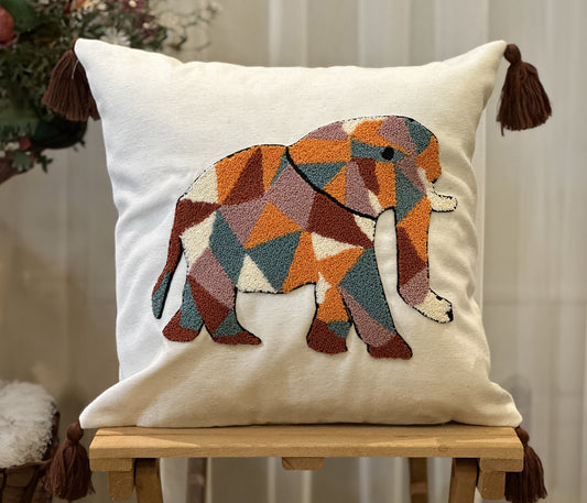 Elephant Punch Needle Cushion Cover Animal Embroidery