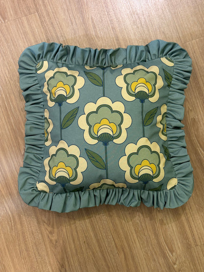 Retro Vintage Frill Cushion Cover Green Ruffled Pillow Cover