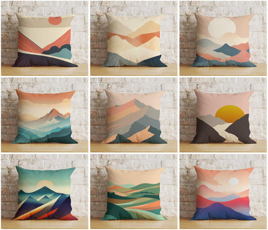 Boho Landscape Cushion Cover Abstract Mountain Pillow Cover