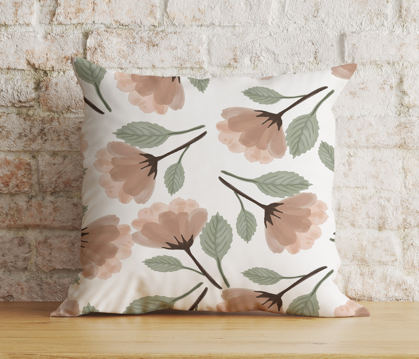 Nude Pink Floral Cushion Cover Farmhouse Pink Flower Cover