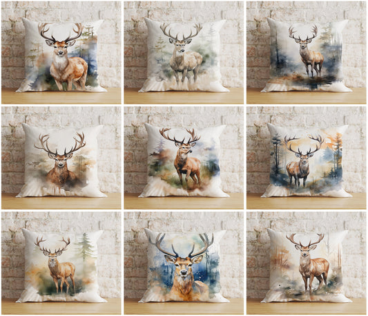 Deer Watercolor Cushion Cover Deer Stag Throw Cushions