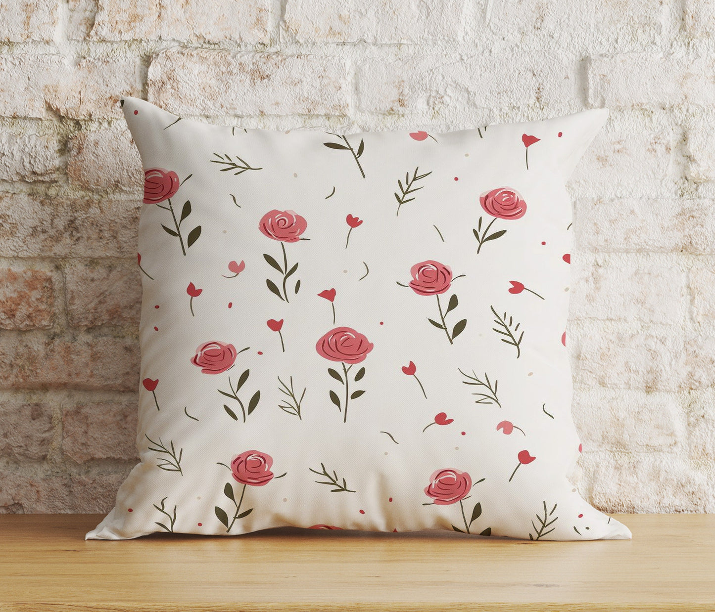 Raspberry & Beige Shabby Chic Cushion Cover Square Pillowcase