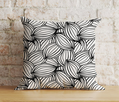 Black & White Cushion Cover Geometric Leaf Pillow Cover Modern Living Room