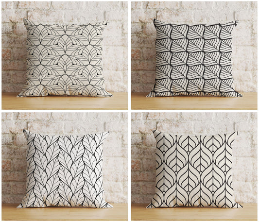 Black and White Minimal Cushion Cover Geometric Leaf Pillow Cover