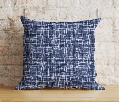 Navy Blue Basket Weave Blue Modern Printed Cushion Cover