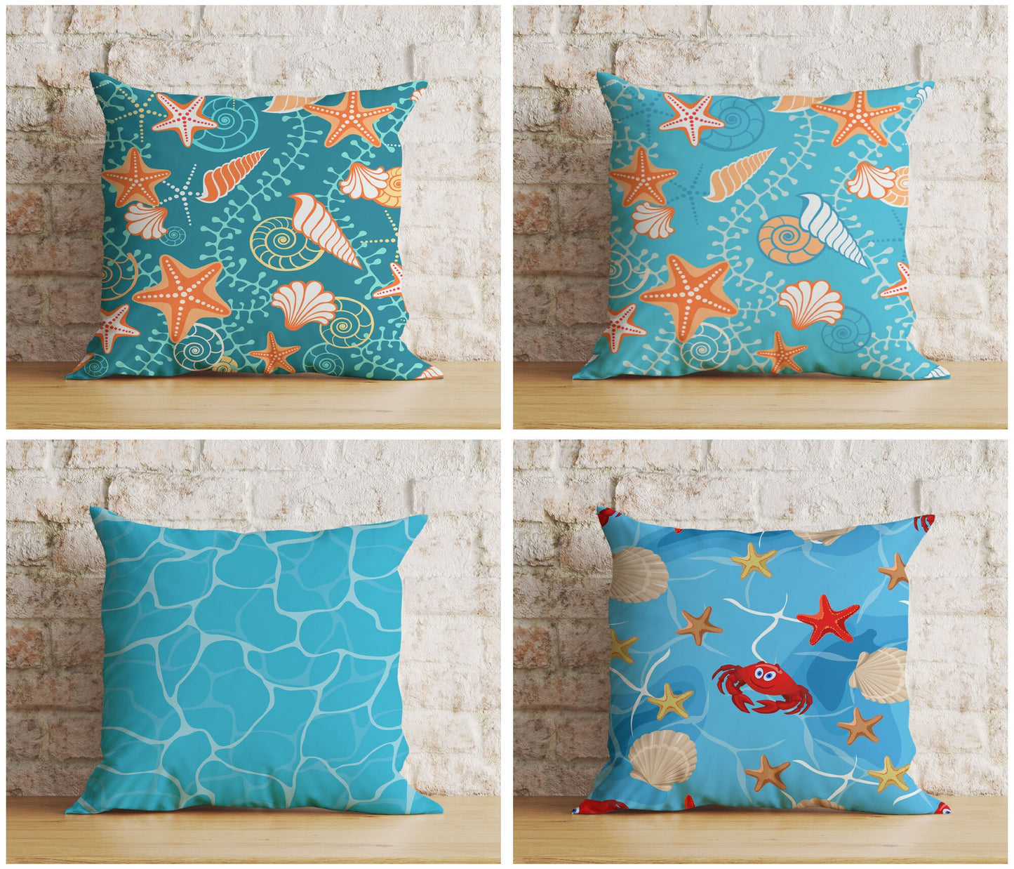 Seahorse & Fish Nautical Blue Turquoise Cushion Cover