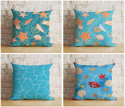 Seahorse & Fish Nautical Blue Turquoise Cushion Cover