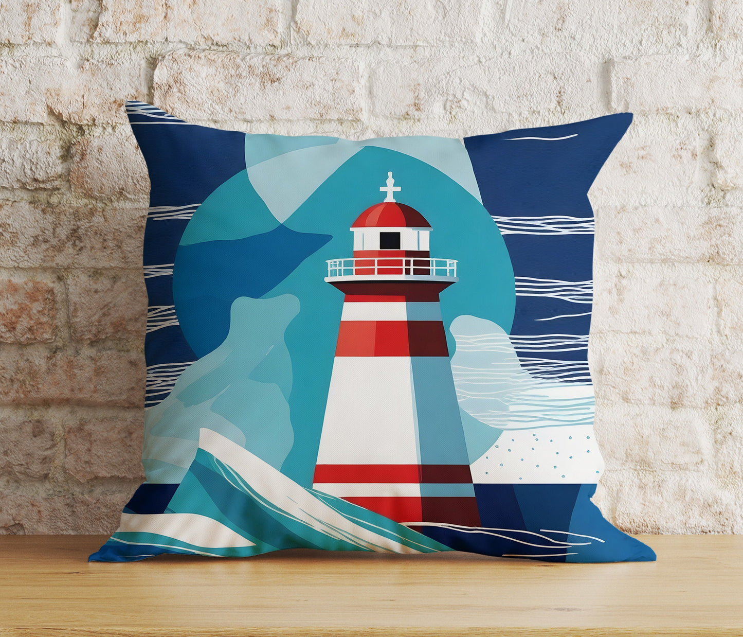 Blue Nautical Pillow Cover Lighthouse Cushion Cover Sailboat Pillow Case