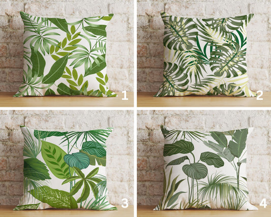 Green Tropical Leaves Giant Leaf Pattern Cushion Cover