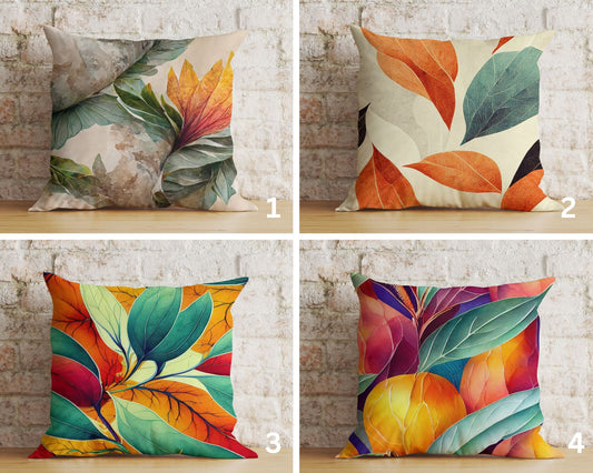 Floral Colorful Botanical Leaves Couch Cushion Cover