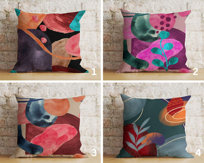 Abstract Watercolor Cushion Cover Burgundy Elements Pillow Cover