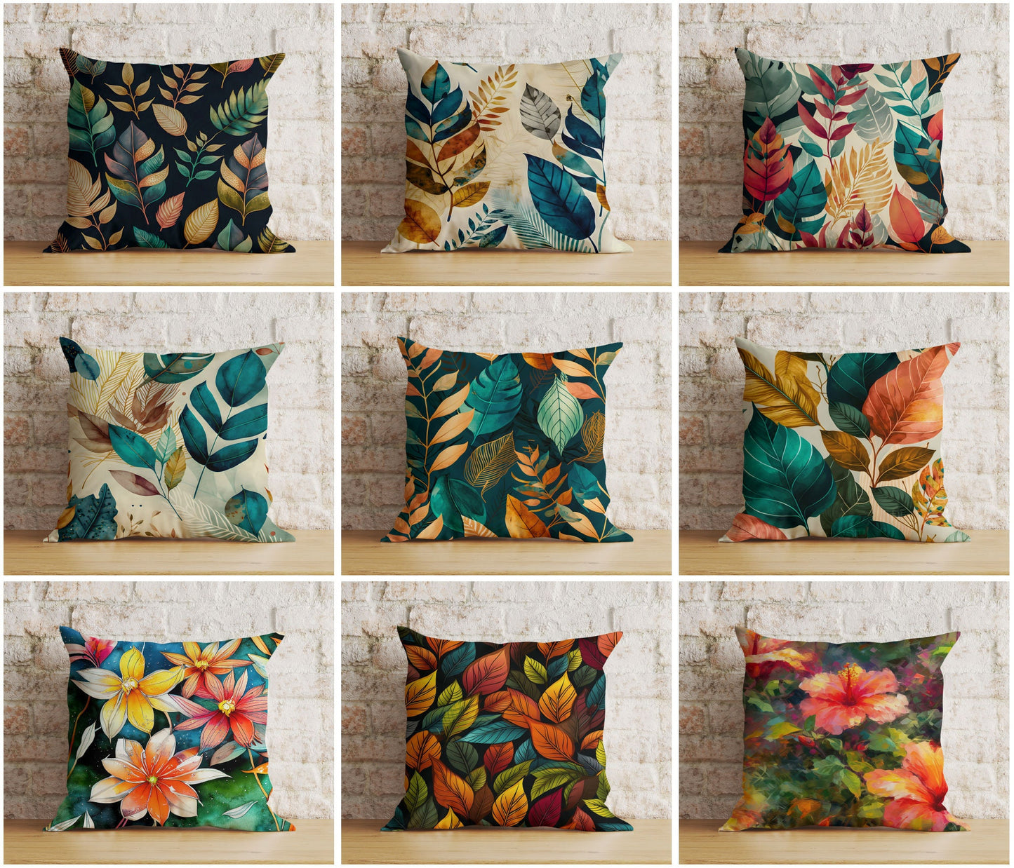 Autumn Leaf Pattern Cushion Covers Exquisite Floral & Leafy Pillow Covers