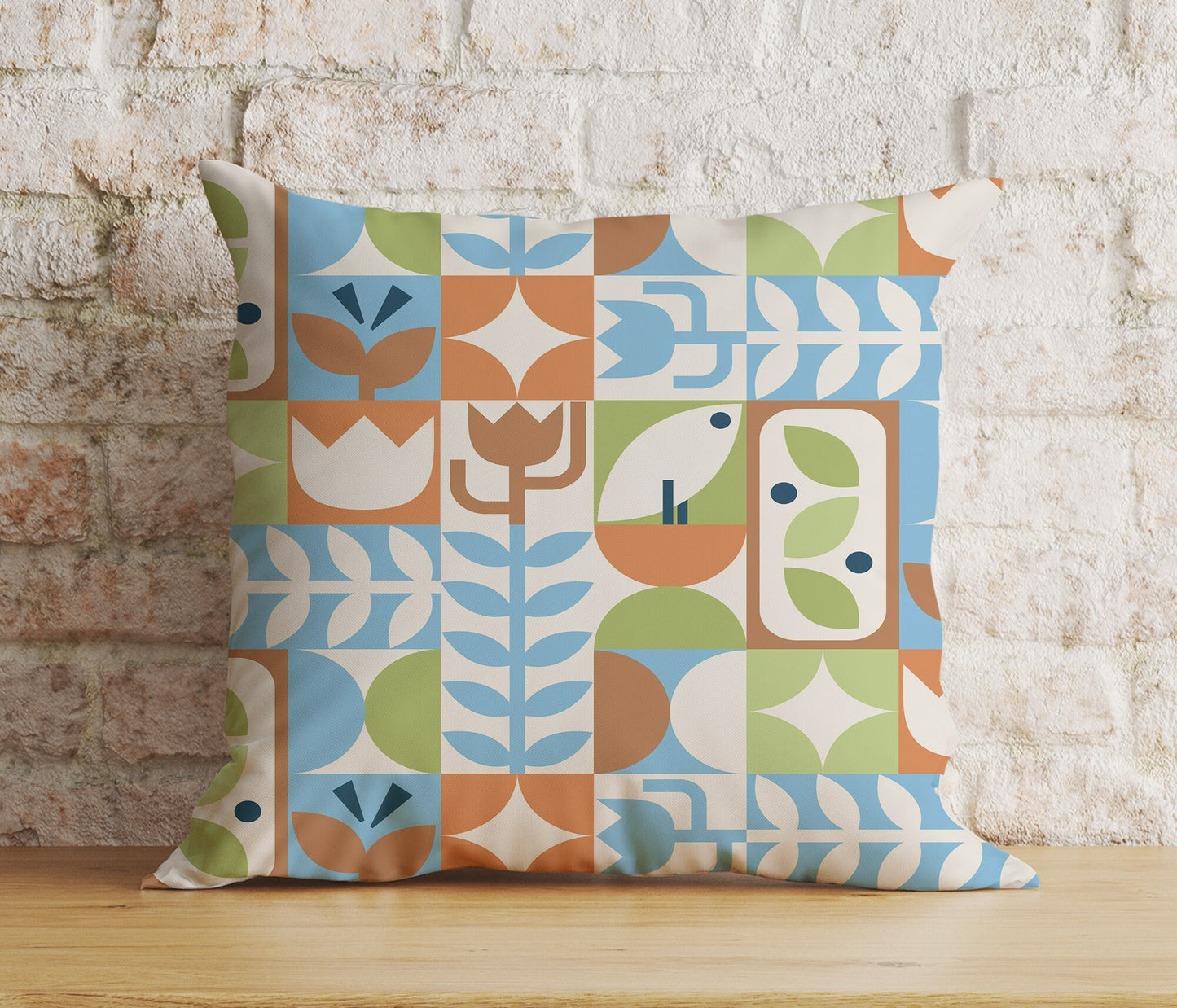 Colourful Mid-Century Modern Cushion Covers Linear Stem Retro