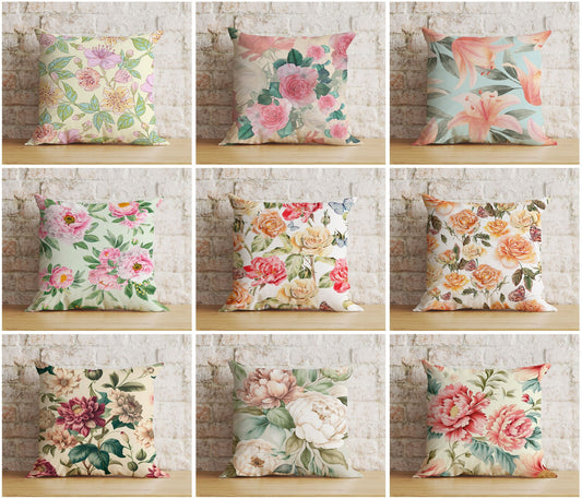 Floral Colourful Vintage Floral Rose Cushion Cover