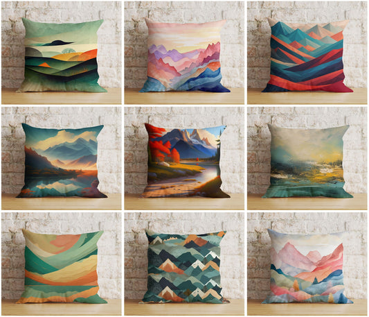 Mountain View Cityscape Abstract Room Decor Cushion Cover