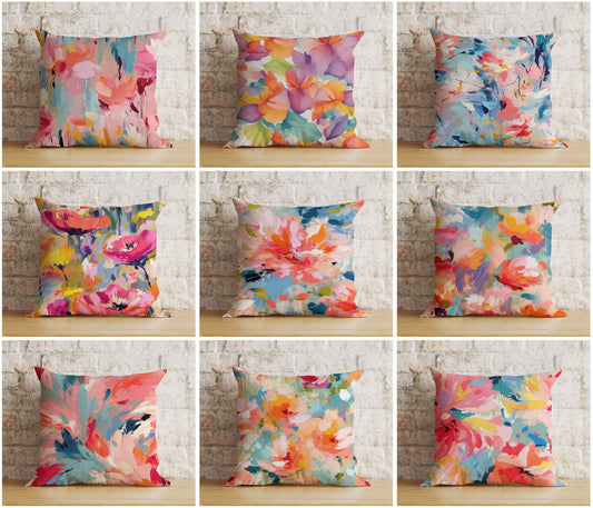 Abstract Flower Cushion Cover Paint Effect Euro Pillow Sham