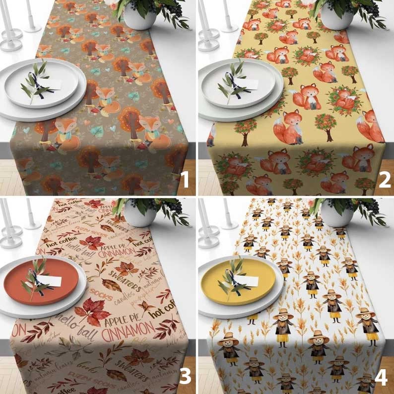 Fox Scarecrow Leaf Table Runner Cozy Fall Kitchen & Dining Room Autumn Table Decor