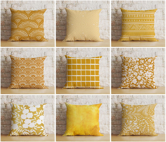 Mustard Yellow Abstract Floral Modern Cushion Cover