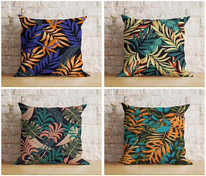 Exotic Floral Colorful Palm Leaves Modern Cushion Cover