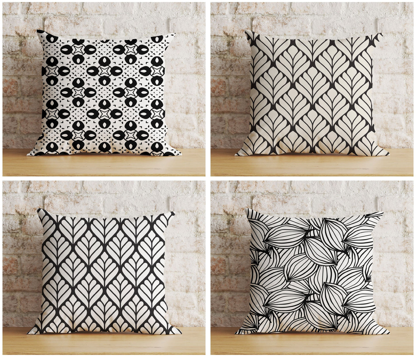 Black & White Cushion Cover Geometric Leaf Pillow Cover Modern Living Room