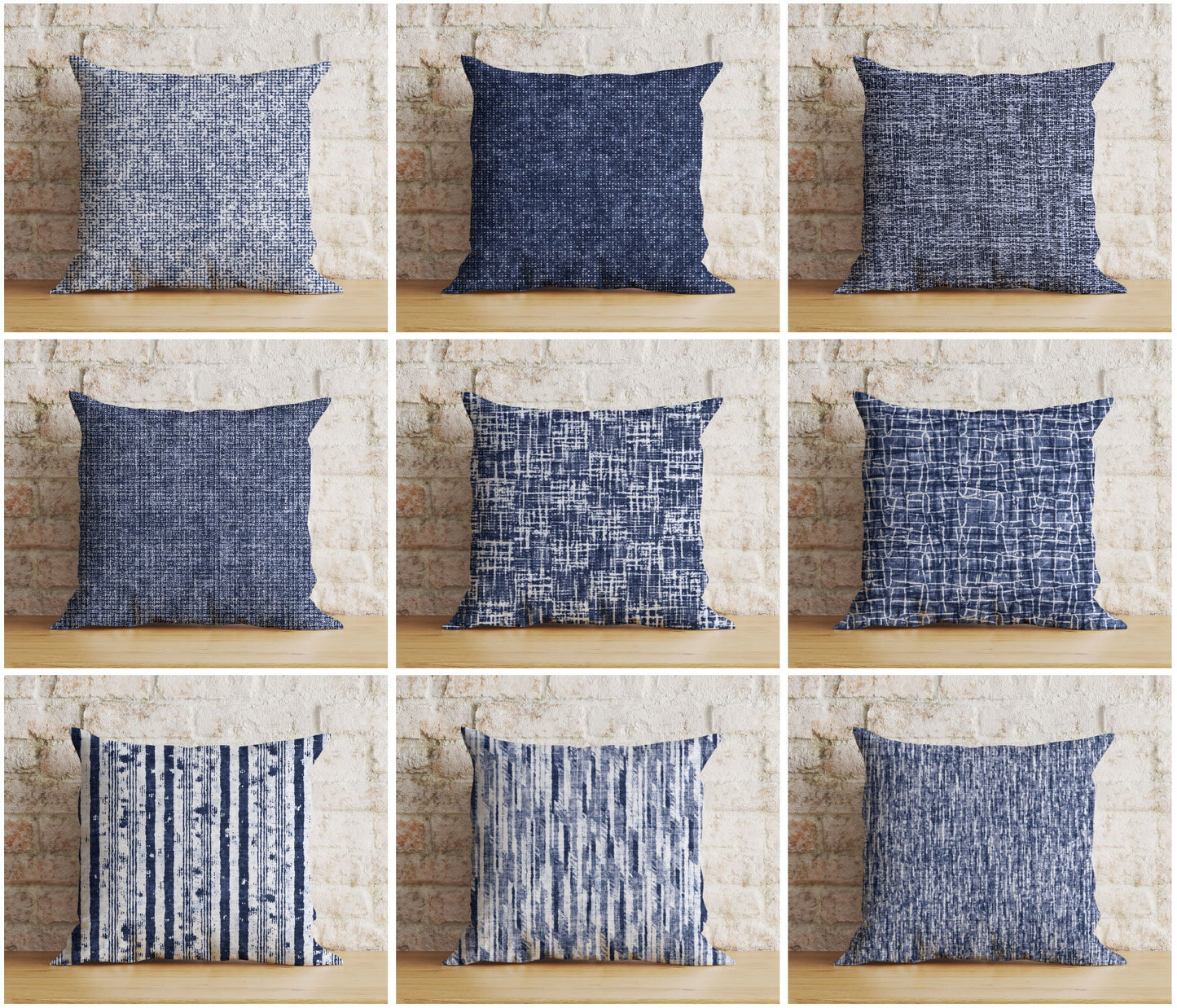 Navy Blue Basket Weave Blue Modern Printed Cushion Cover