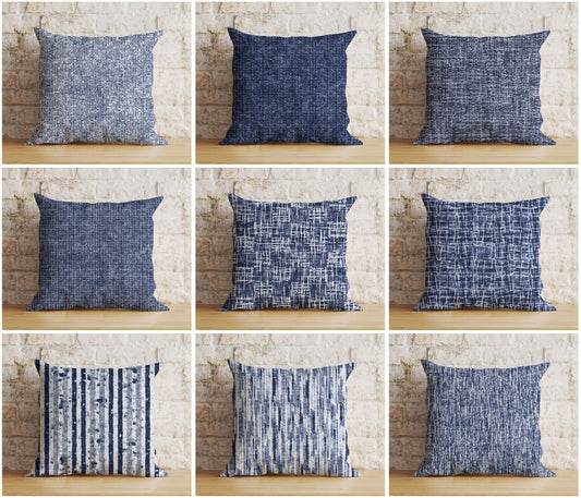 Navy Blue Basket Weave Blue Modern Printed Cushion Cover